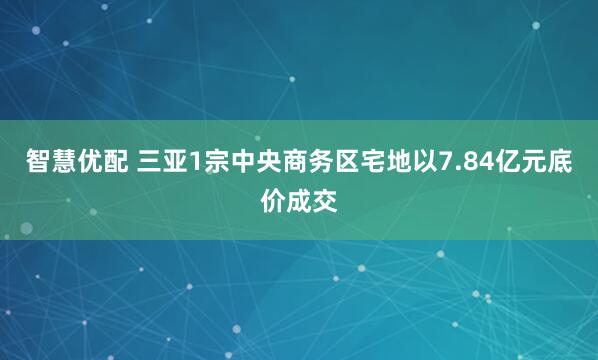智慧优配 三亚1宗中央商务区宅地以7.84亿元底价成交